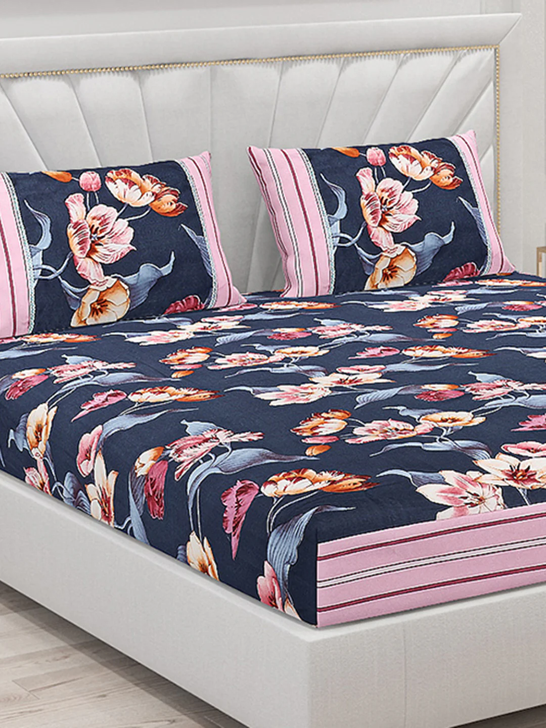 130 GSM Polyester Double Bed Bedsheet with 2 Pillow Covers - Image 5