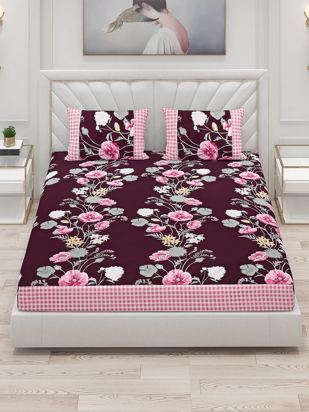 130 GSM Polyester Double Bed Bedsheet with 2 Pillow Covers - Image 2