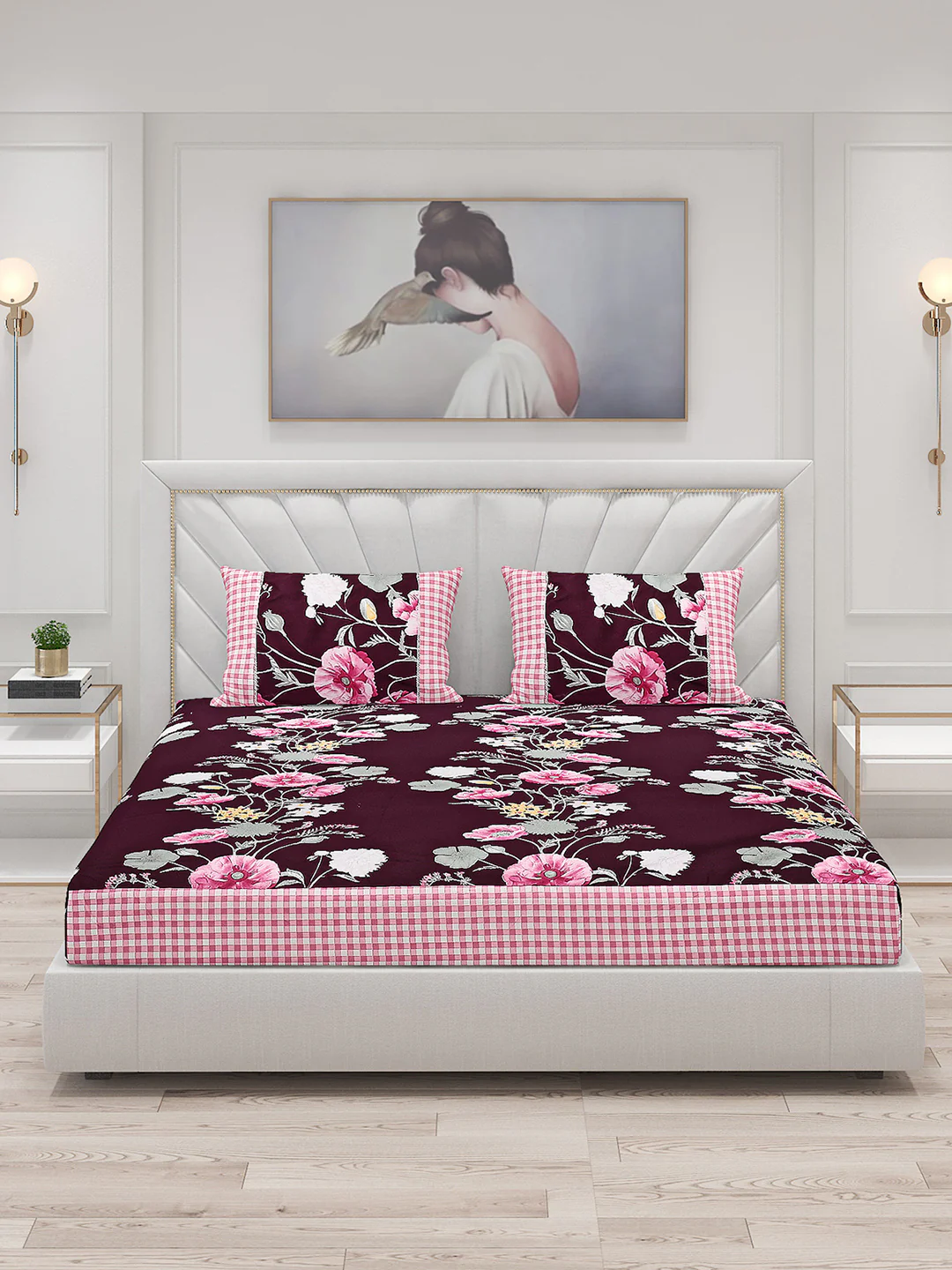 130 GSM Polyester Double Bed Bedsheet with 2 Pillow Covers - Image 3