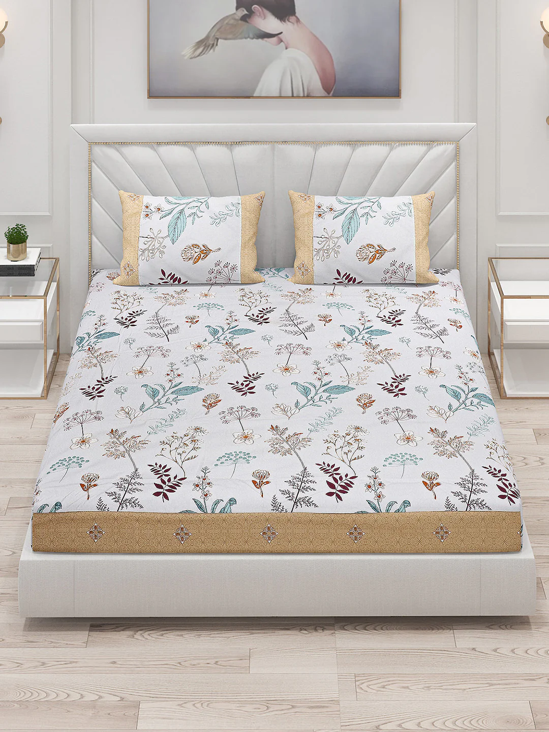 130 GSM Polyester Double Bed Bedsheet with 2 Pillow Covers - Image 2