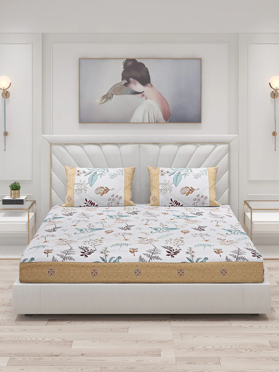 130 GSM Polyester Double Bed Bedsheet with 2 Pillow Covers - Image 3