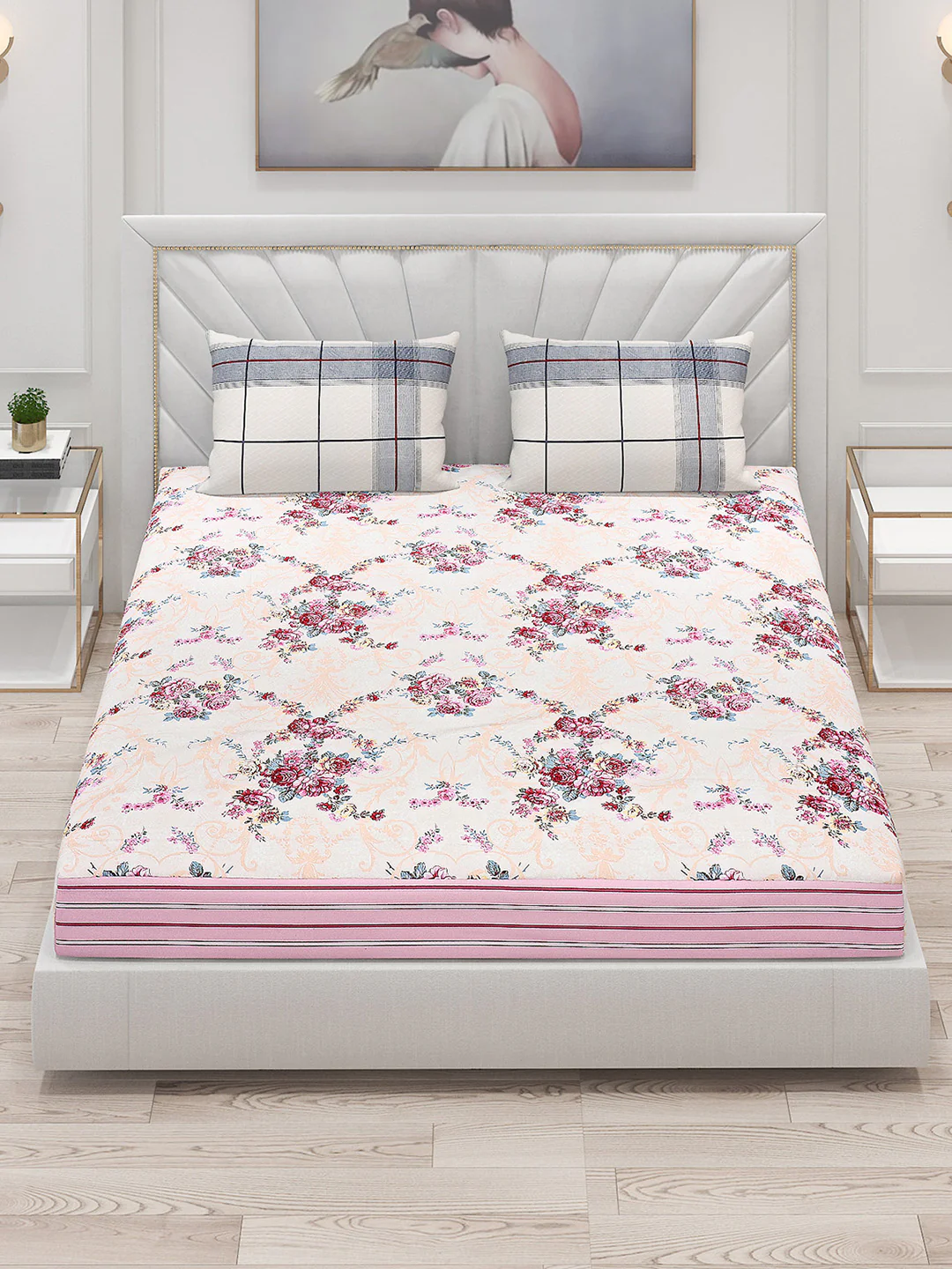 130 GSM Polyester Double Bed Bedsheet with 2 Pillow Covers - Image 2