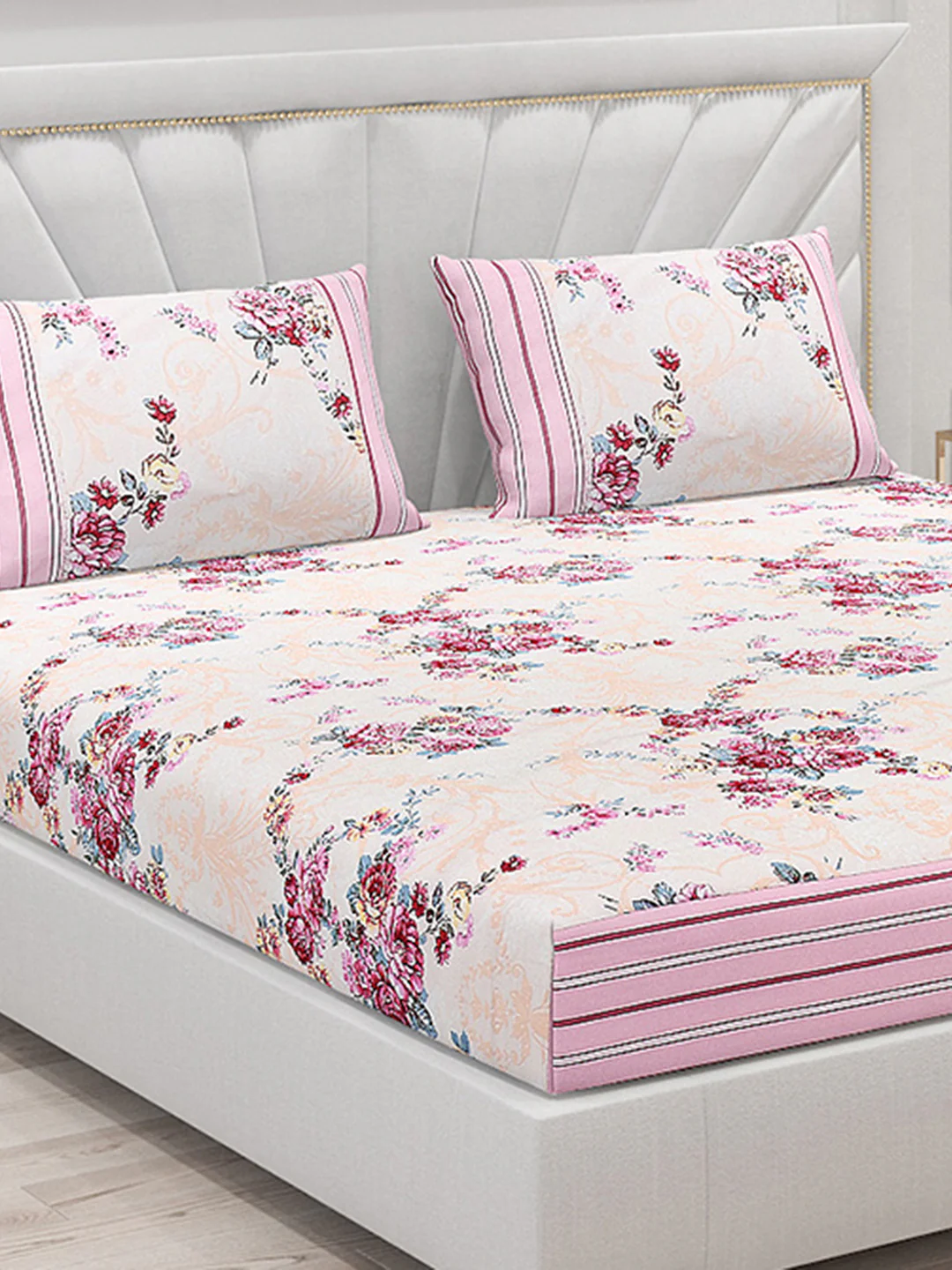 130 GSM Polyester Double Bed Bedsheet with 2 Pillow Covers - Image 5