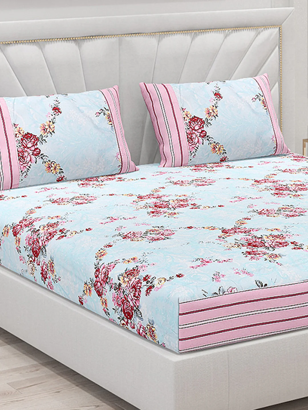 130 GSM Polyester Double Bed Bedsheet with 2 Pillow Covers - Image 5