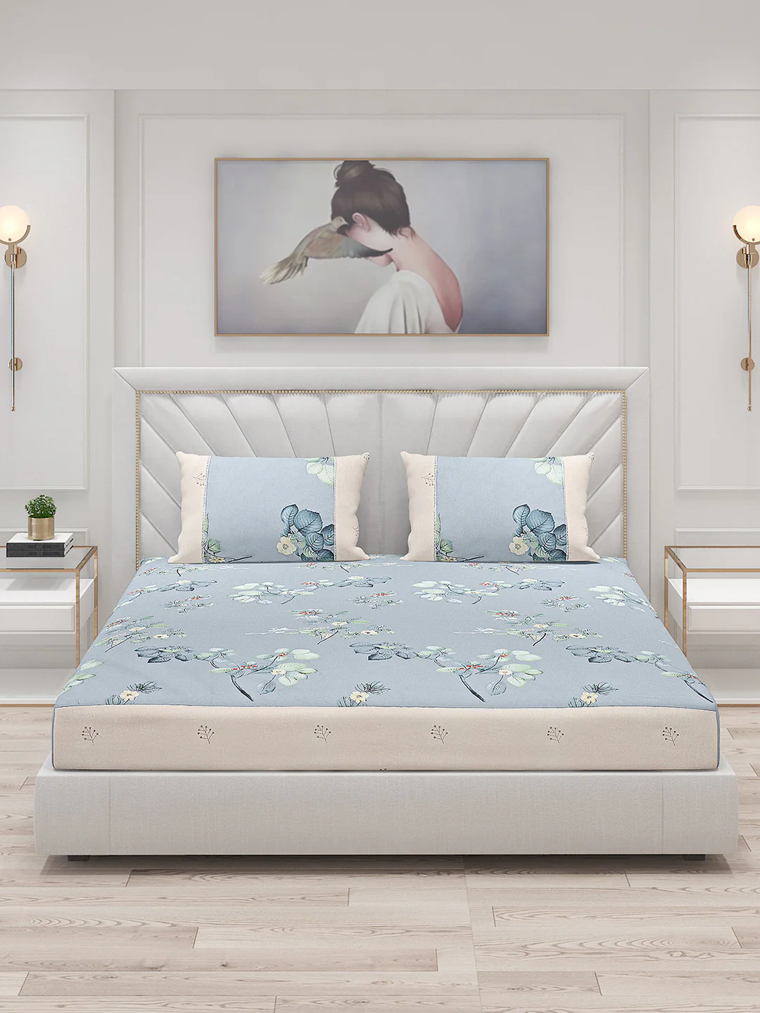 130 GSM Polyester Double Bed Bedsheet with 2 Pillow Covers - Image 3