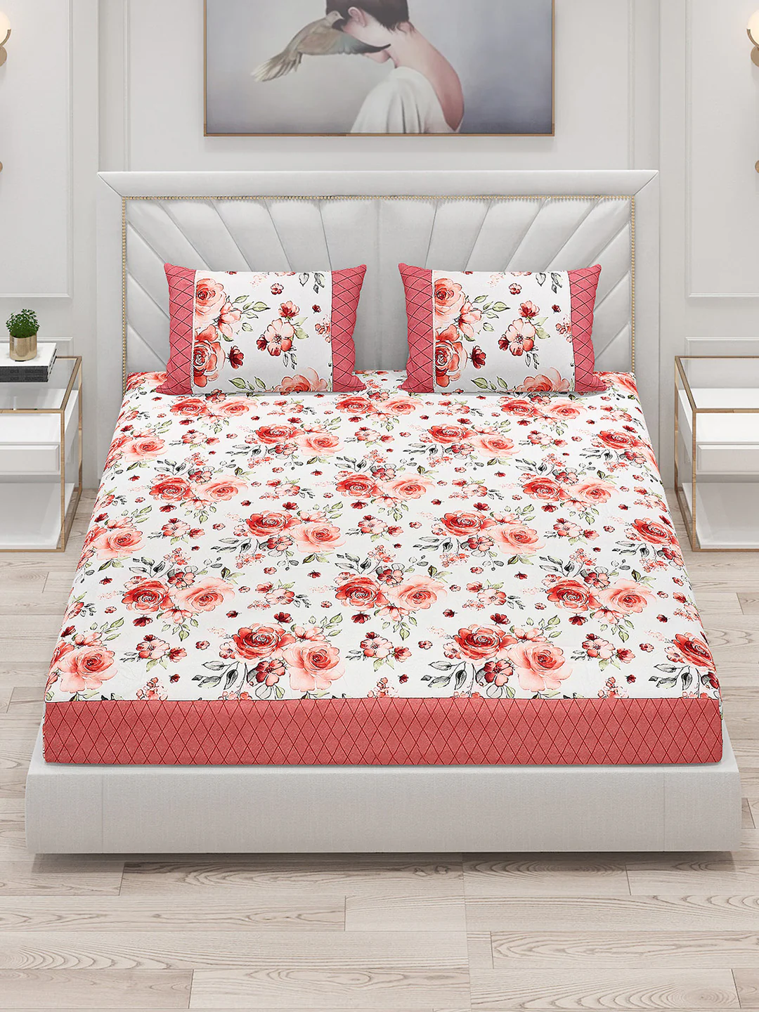 130 GSM Polyester Double Bed Bedsheet with 2 Pillow Covers - Image 2
