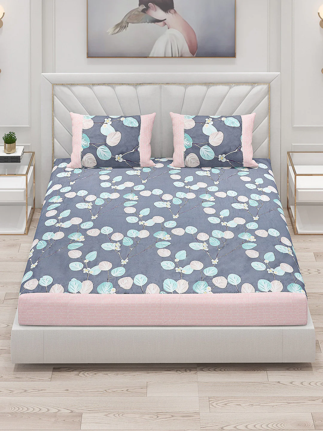 130 GSM Polyester Double Bed Bedsheet with 2 Pillow Covers - Image 2
