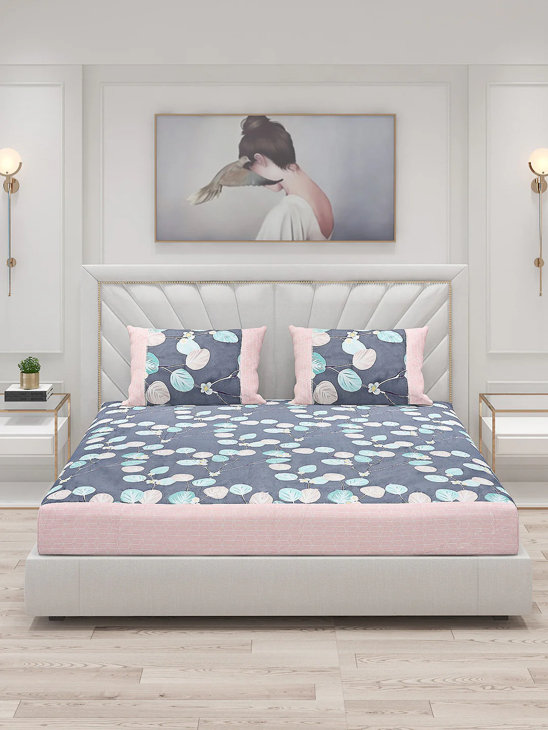 130 GSM Polyester Double Bed Bedsheet with 2 Pillow Covers - Image 3