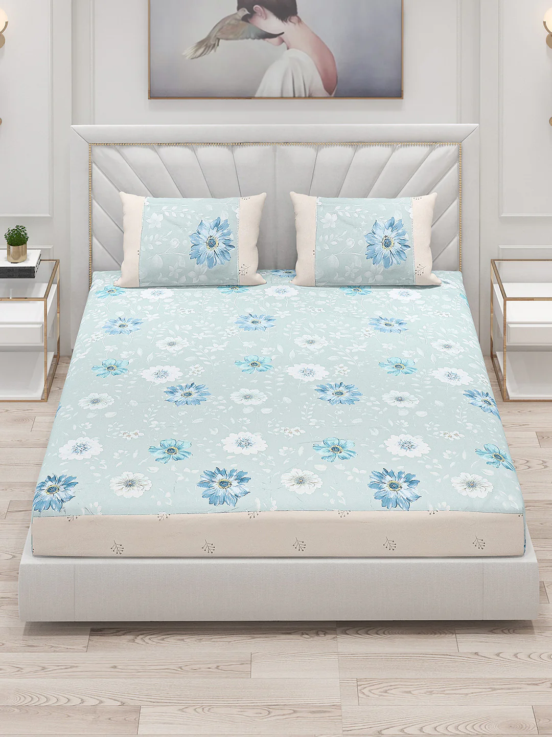 130 GSM Polyester Double Bed Bedsheet with 2 Pillow Covers - Image 2