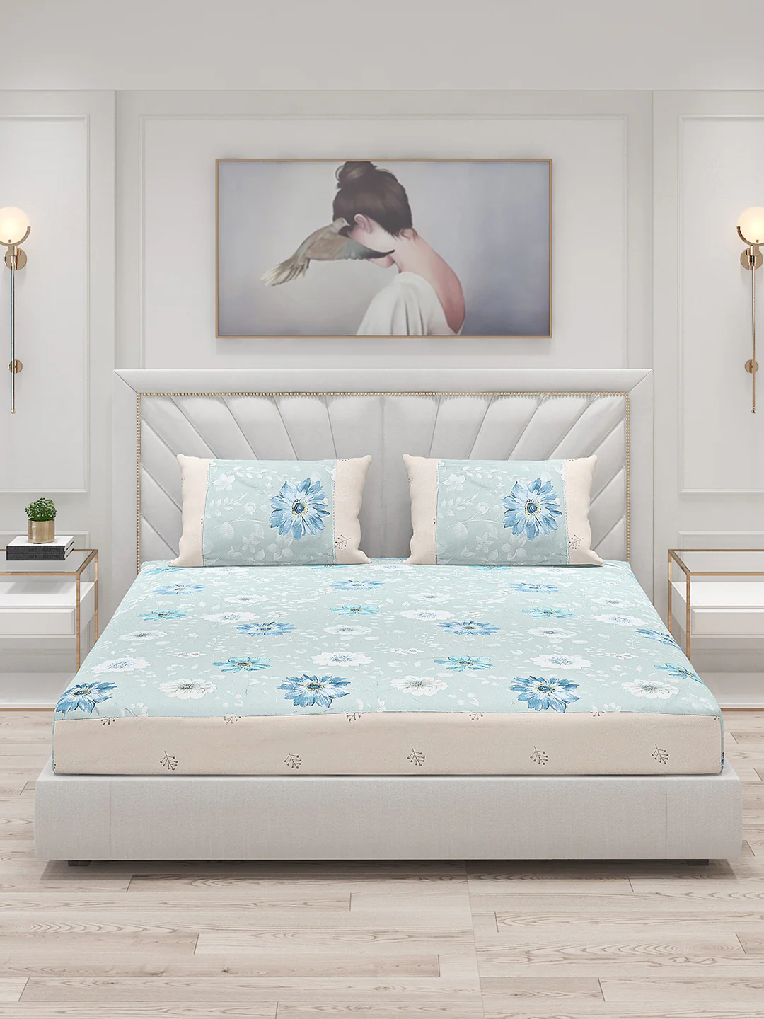 130 GSM Polyester Double Bed Bedsheet with 2 Pillow Covers - Image 3