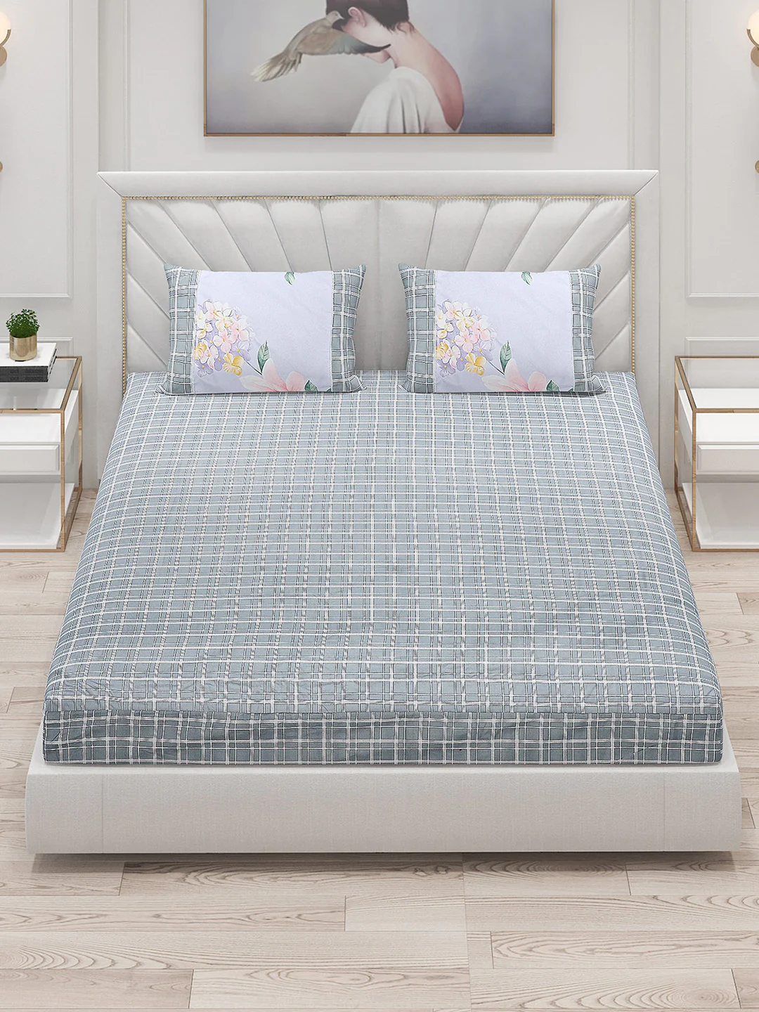 130 GSM Polyester Double Bed Bedsheet with 2 Pillow Covers - Image 2