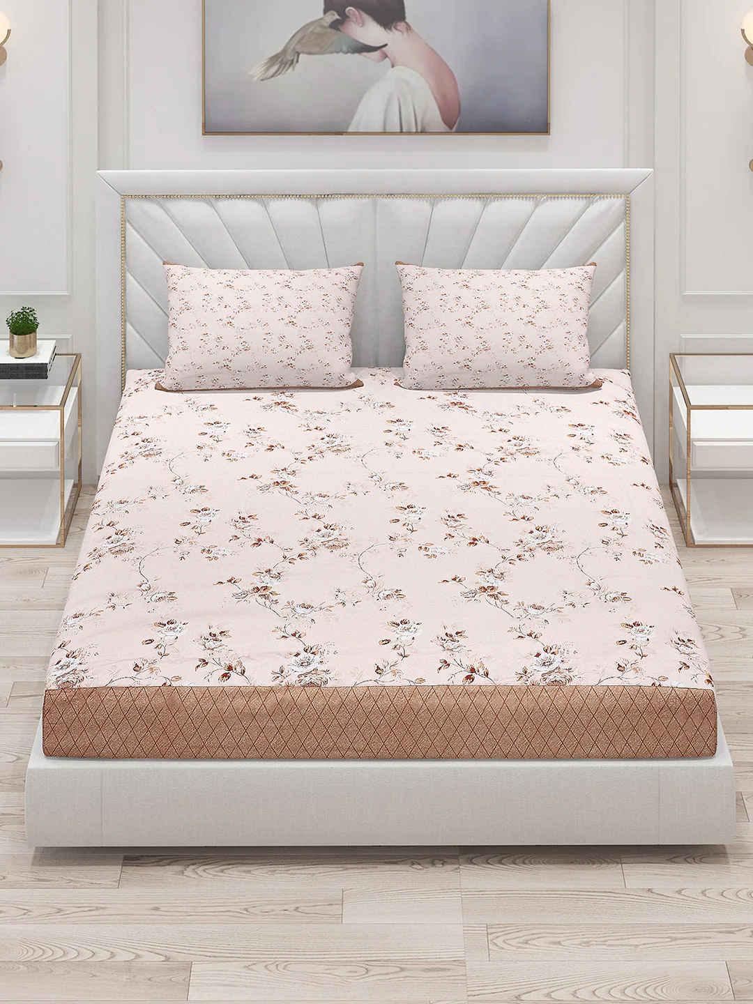 130 GSM Polyester Double Bed Bedsheet with 2 Pillow Covers - Image 2