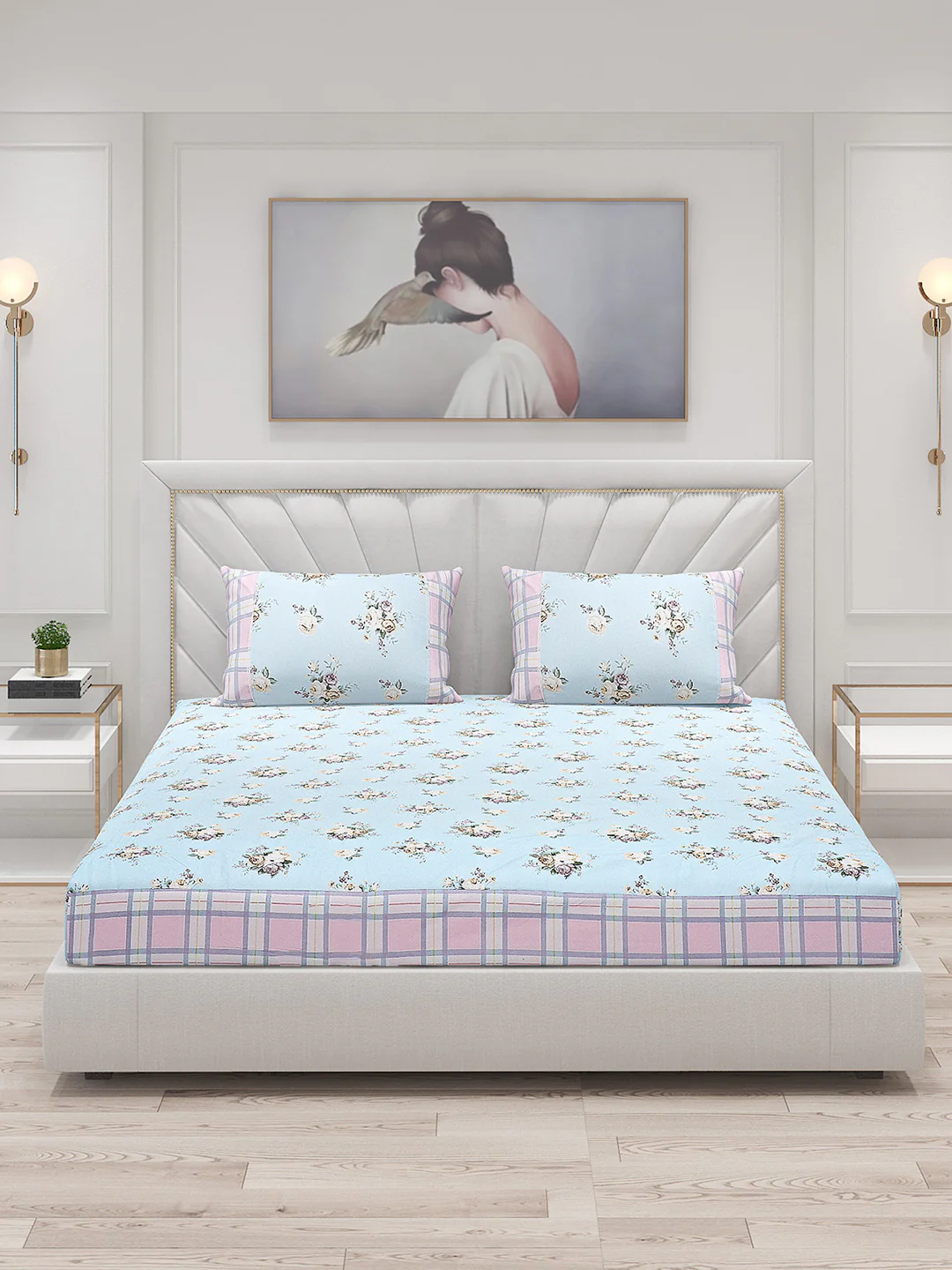 130 GSM Polyester Double Bed Bedsheet with 2 Pillow Covers - Image 3