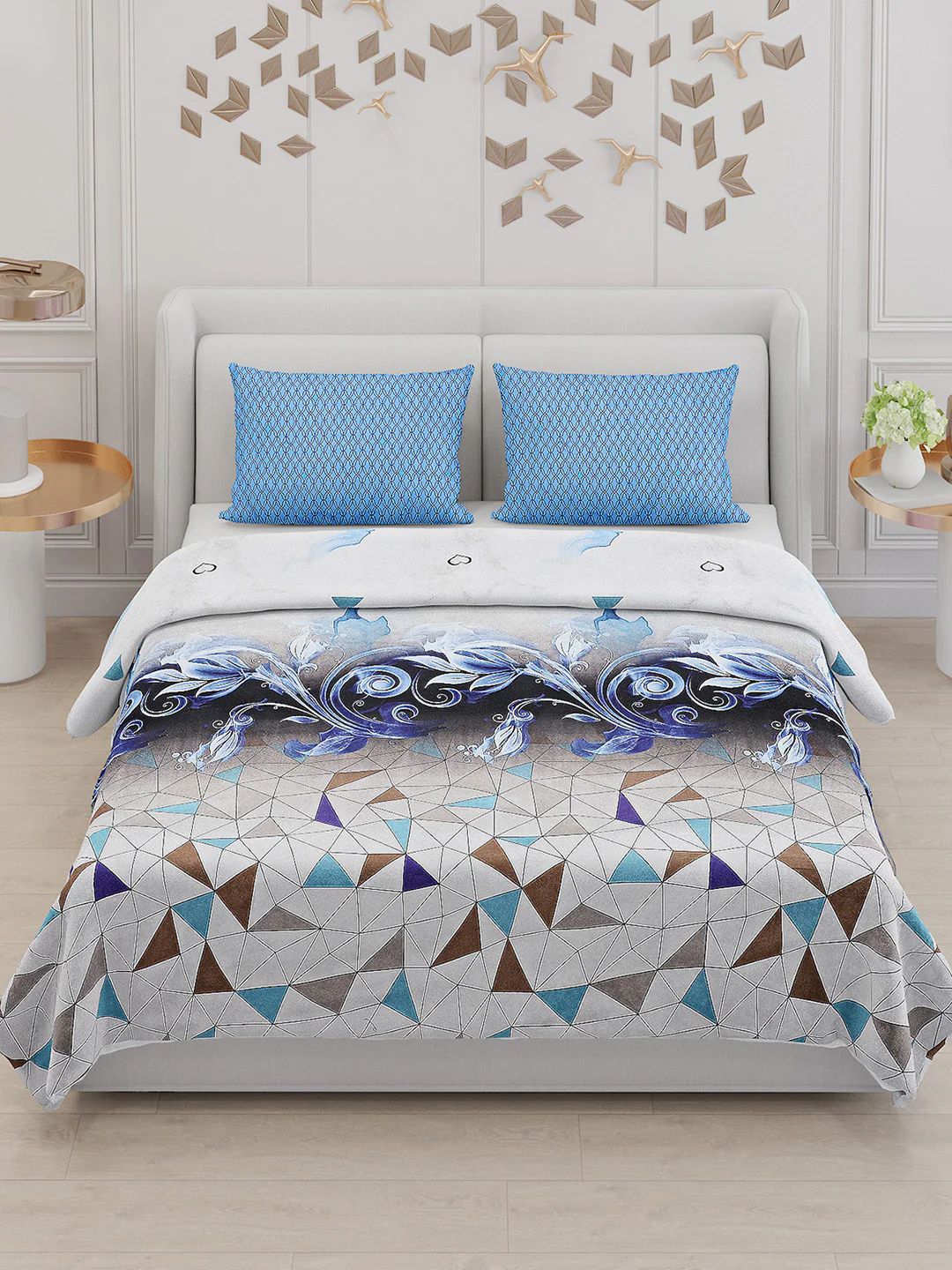 130 GSM Polyester Double Bed Bedsheet with 2 Pillow Covers - Image 2