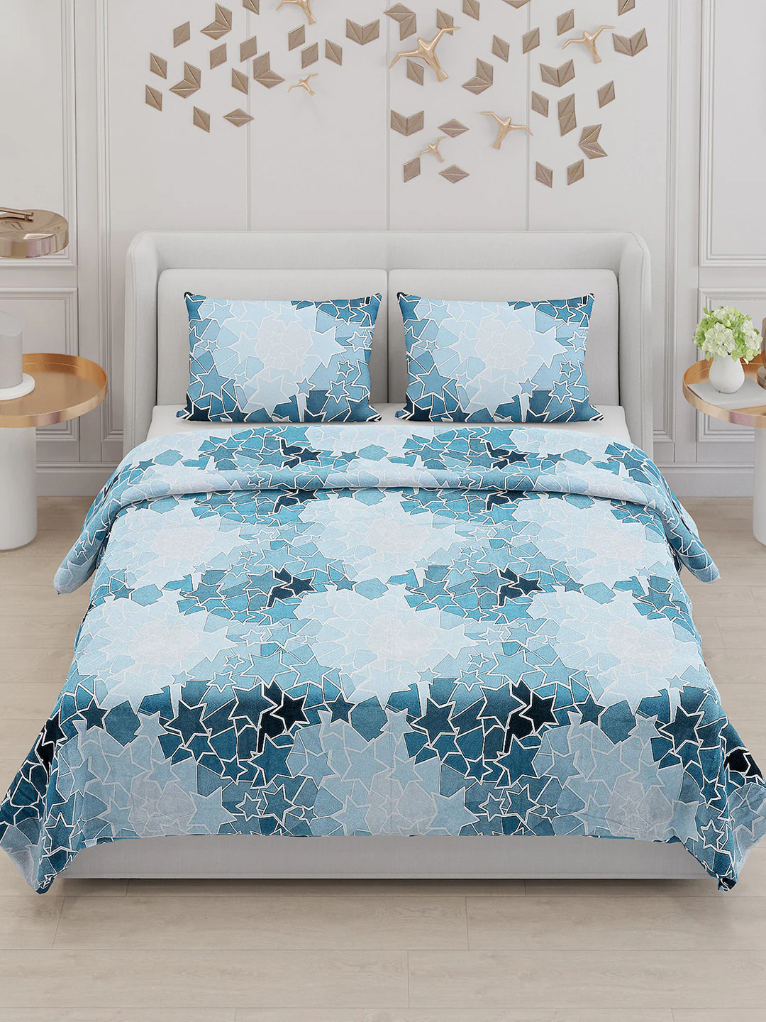 130 GSM Polyester Double Bed Bedsheet with 2 Pillow Covers - Image 2