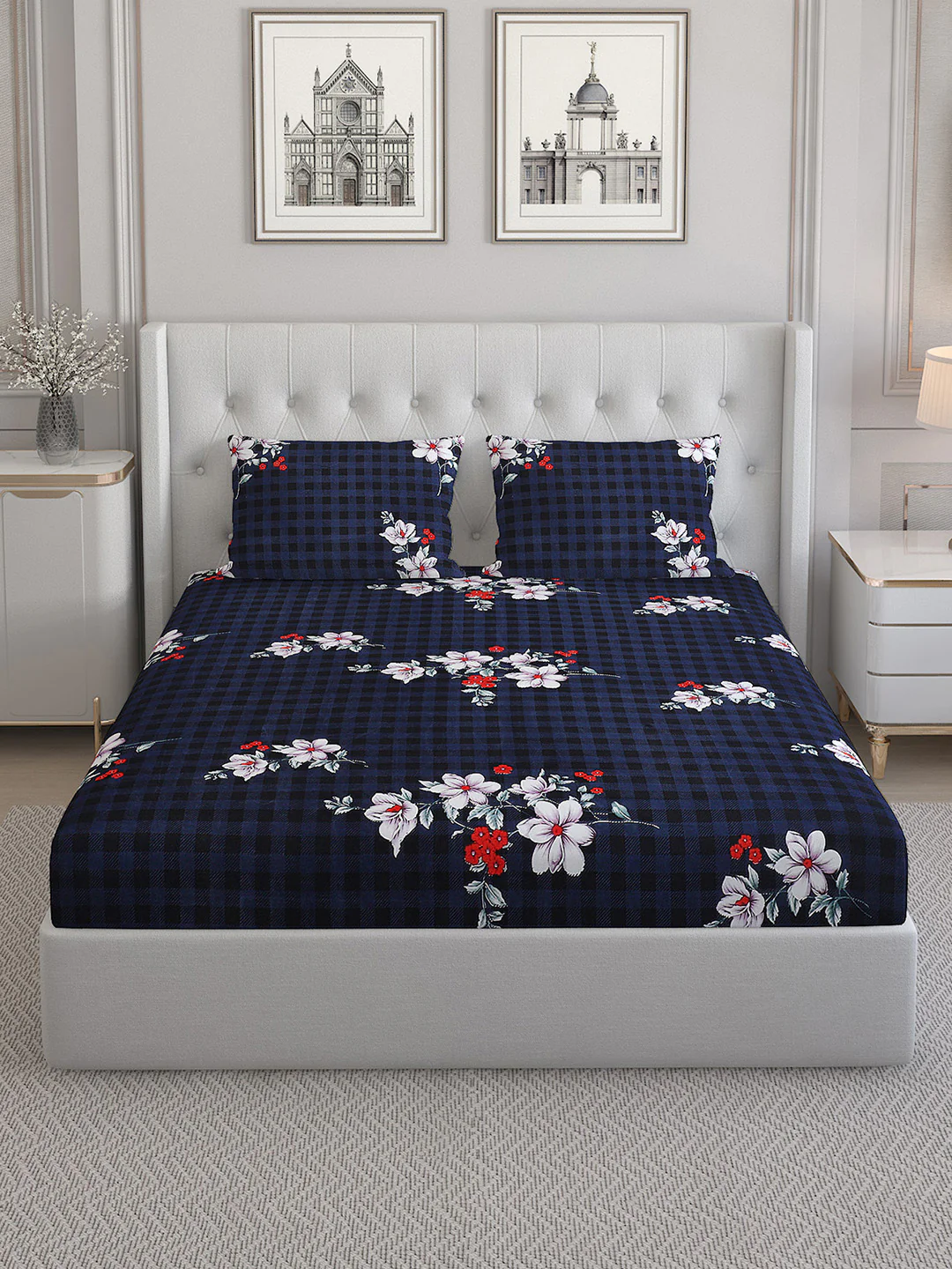 130 GSM  Polyester Double Bed Bedsheet with 2 Pillow Covers - Image 3