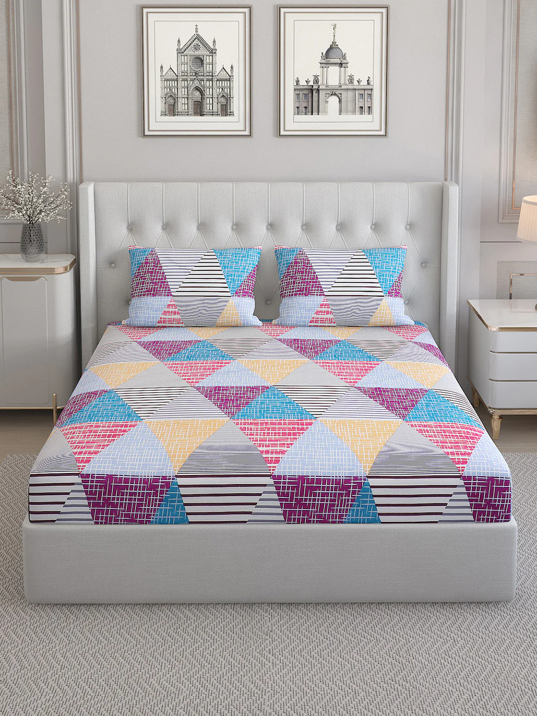 130 GSM  Polyester Double Bed Bedsheet with 2 Pillow Covers - Image 3