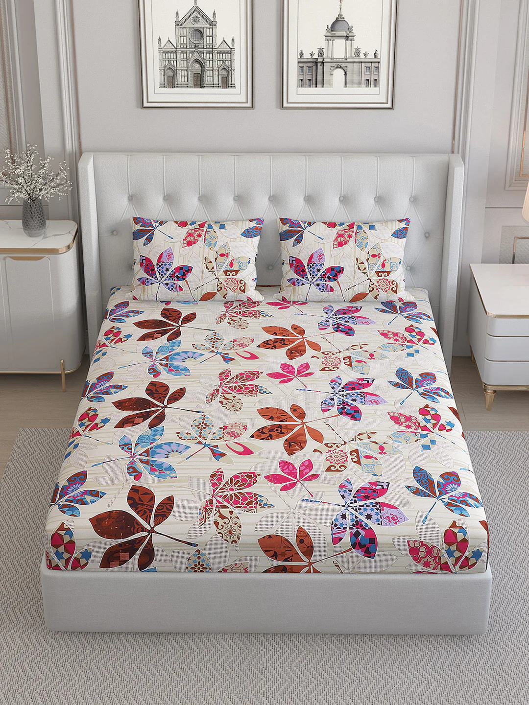130 GSM  Polyester Double Bed Bedsheet with 2 Pillow Covers - Image 2