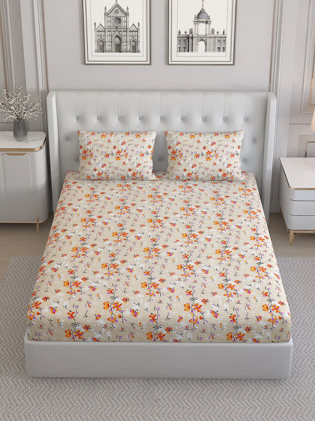 130 GSM  Polyester Double Bed Bedsheet with 2 Pillow Covers - Image 2