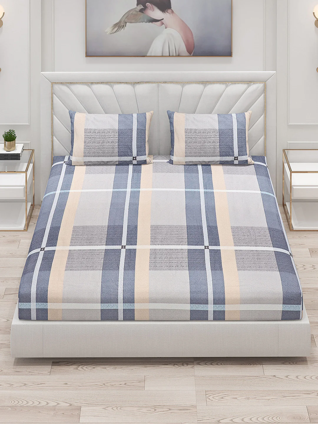 130 GSM Polyester Double Bed Bedsheet with 2 Pillow Covers - Image 2