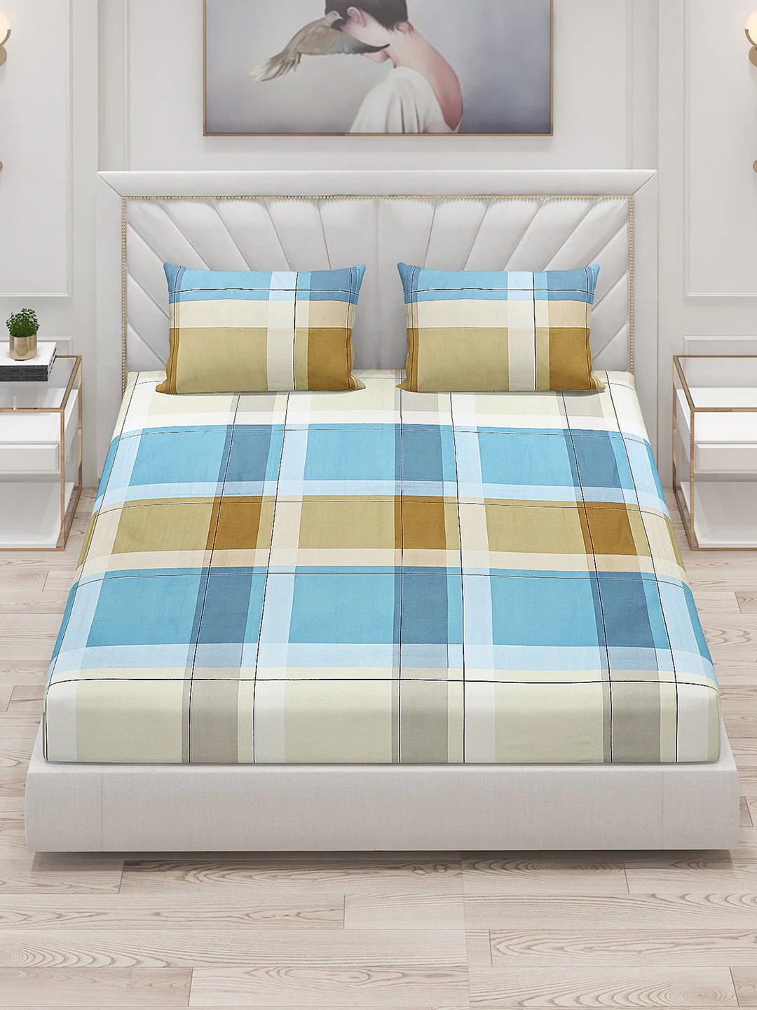 130 GSM Polyester Double Bed Bedsheet with 2 Pillow Covers - Image 2