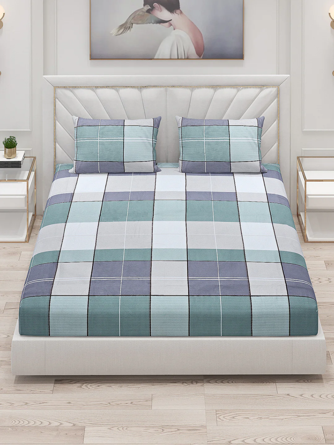 130 GSM Polyester Double Bed Bedsheet with 2 Pillow Covers - Image 2