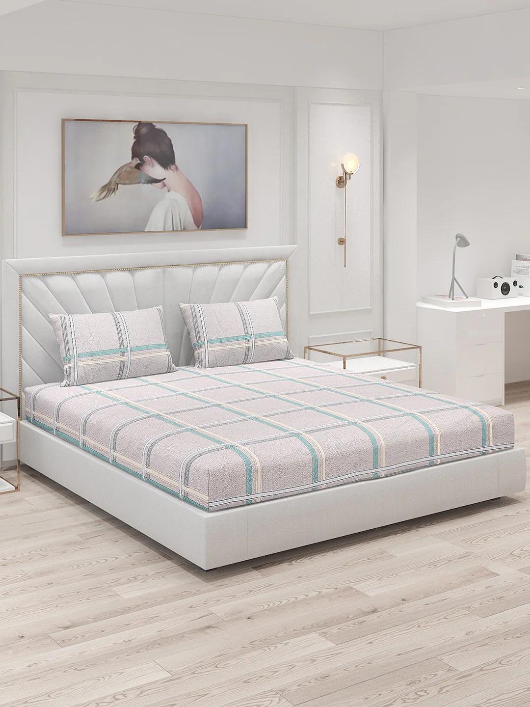 130 GSM Polyester Double Bed Bedsheet with 2 Pillow Covers - Image 2