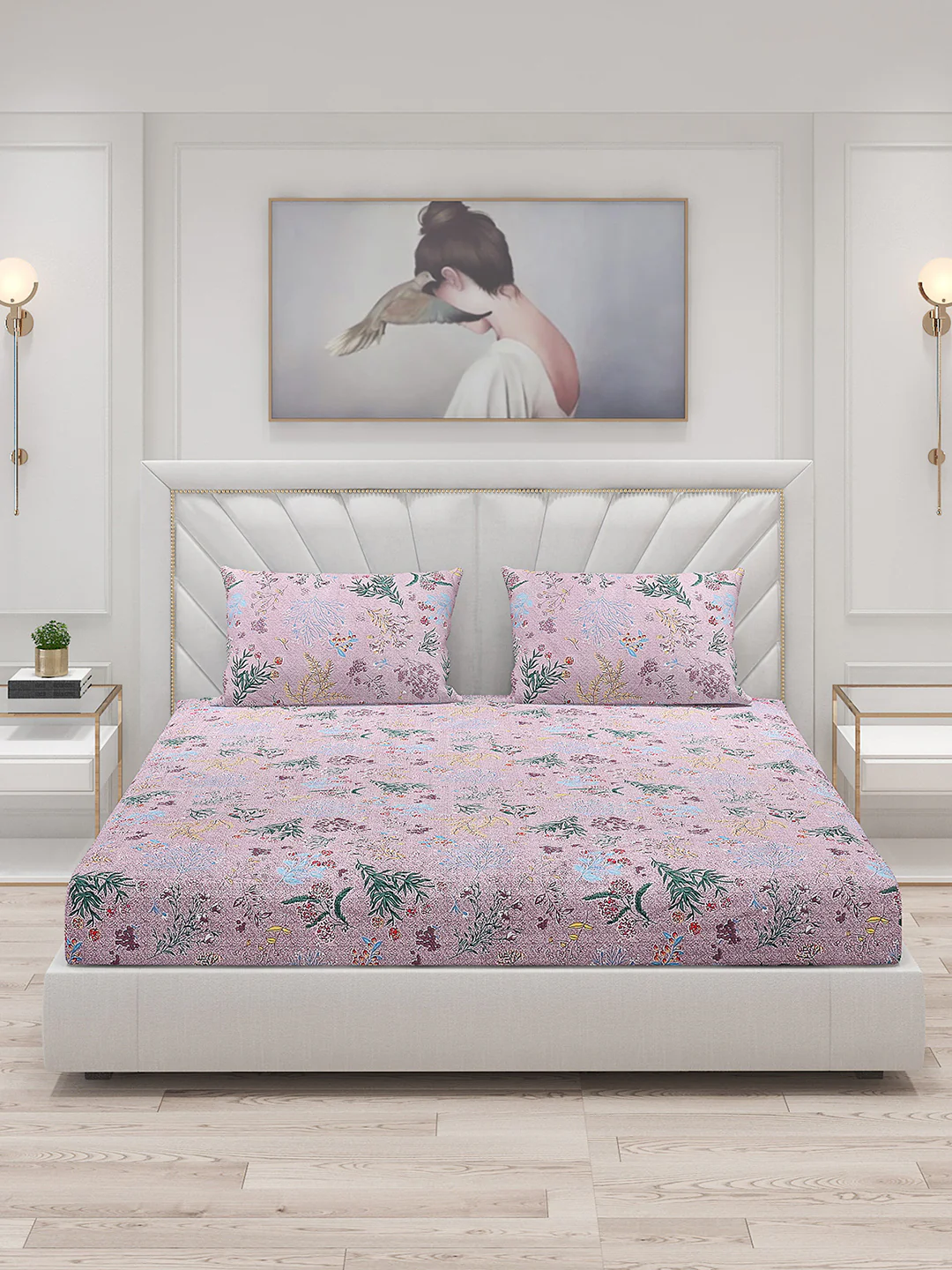 130 GSM Polyester Double Bed Bedsheet with 2 Pillow Covers - Image 3