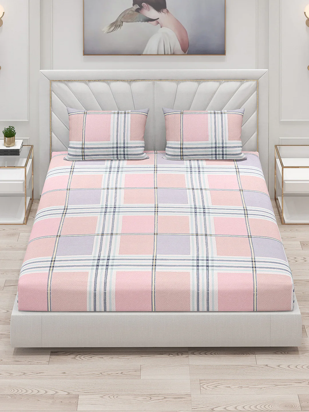 130 GSM Polyester Double Bed Bedsheet with 2 Pillow Covers - Image 2