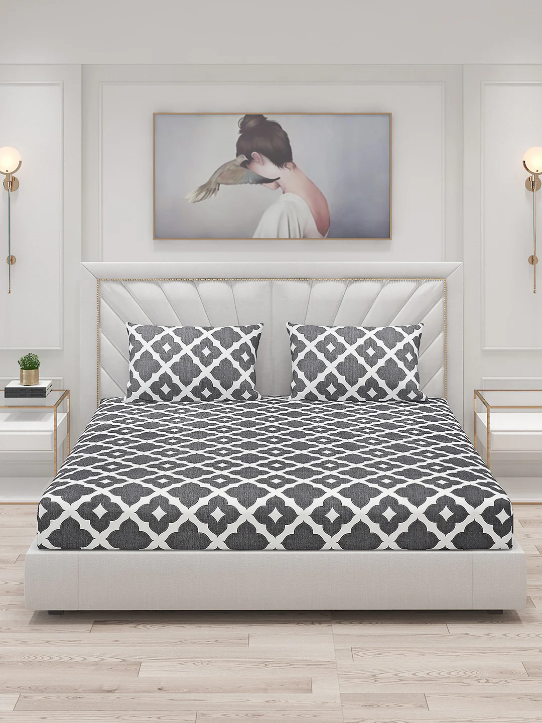 130 GSM Polyester Double Bed Bedsheet with 2 Pillow Covers - Image 3