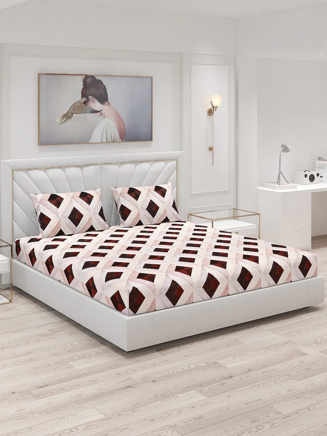 130 GSM Polyester Double Bed Bedsheet with 2 Pillow Covers - Image 2