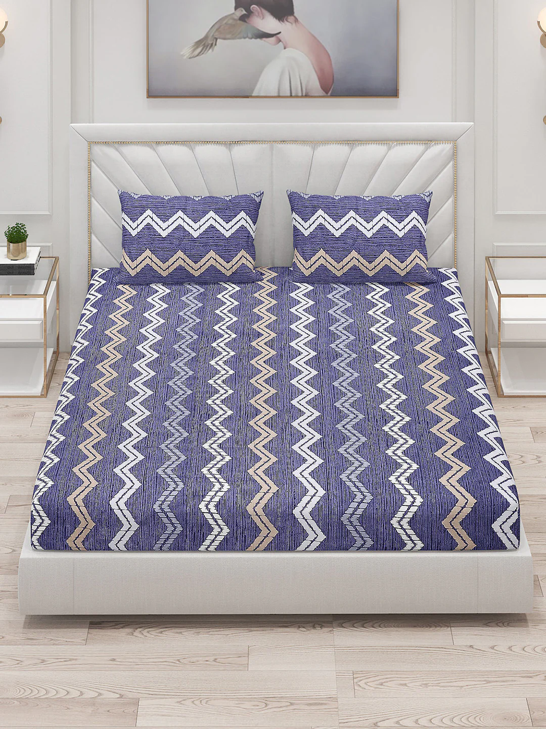 130 GSM Polyester Double Bed Bedsheet with 2 Pillow Covers - Image 2