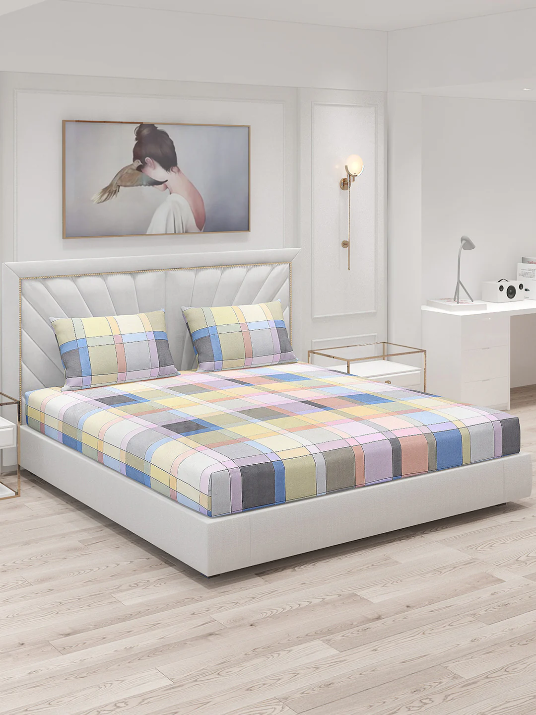 130 GSM Polyester Double Bed Bedsheet with 2 Pillow Covers - Image 2