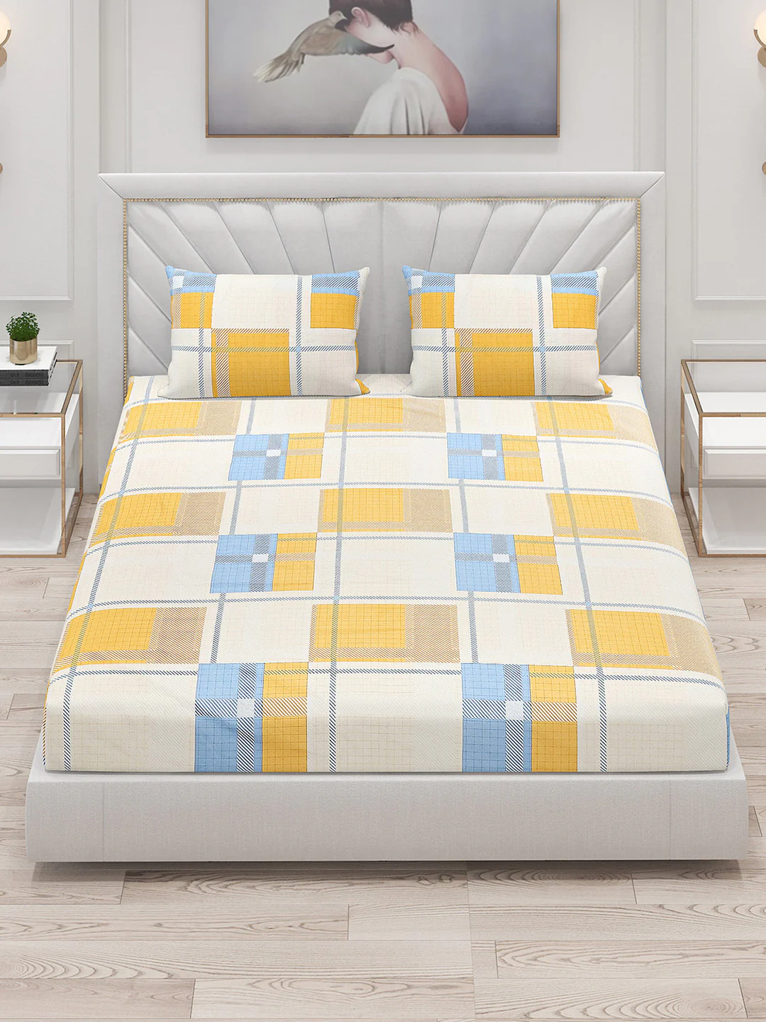 130 GSM Polyester Double Bed Bedsheet with 2 Pillow Covers - Image 2