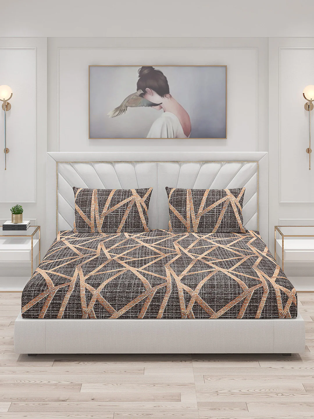 130 GSM Polyester Double Bed Bedsheet with 2 Pillow Covers - Image 3