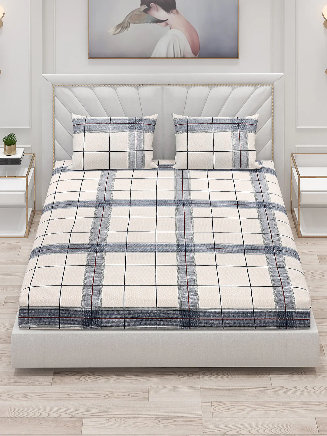 130 GSM Polyester Double Bed Bedsheet with 2 Pillow Covers - Image 2