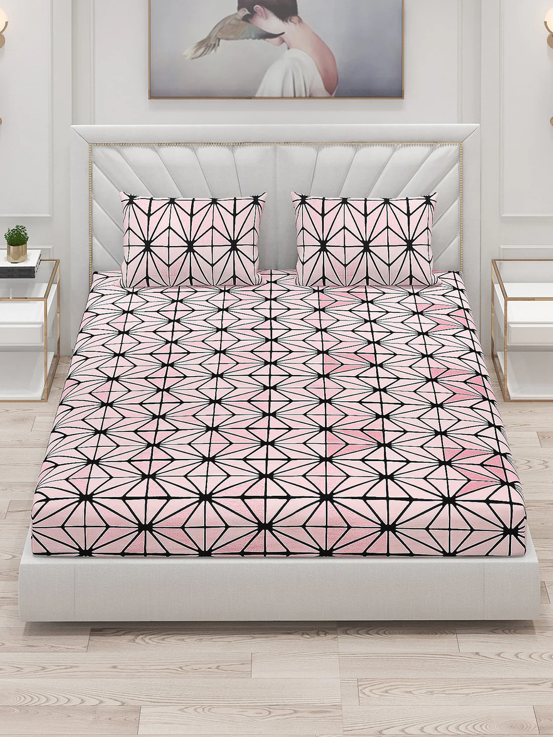 130 GSM Polyester Double Bed Bedsheet with 2 Pillow Covers - Image 2