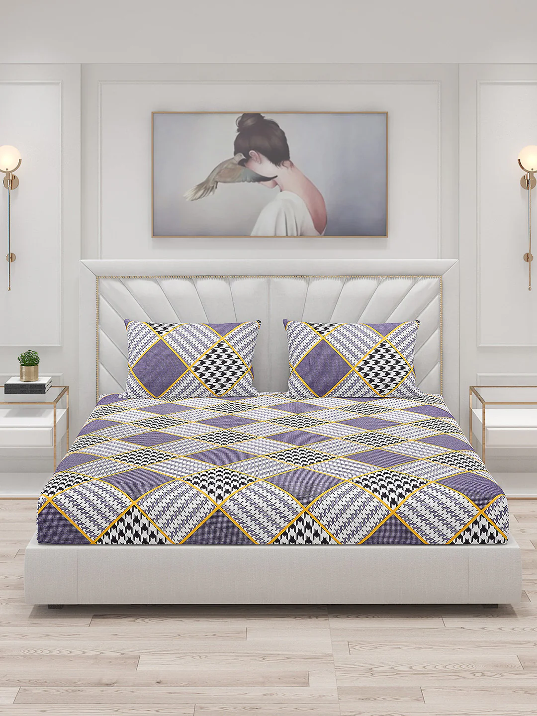 130 GSM Polyester Double Bed Bedsheet with 2 Pillow Covers - Image 3