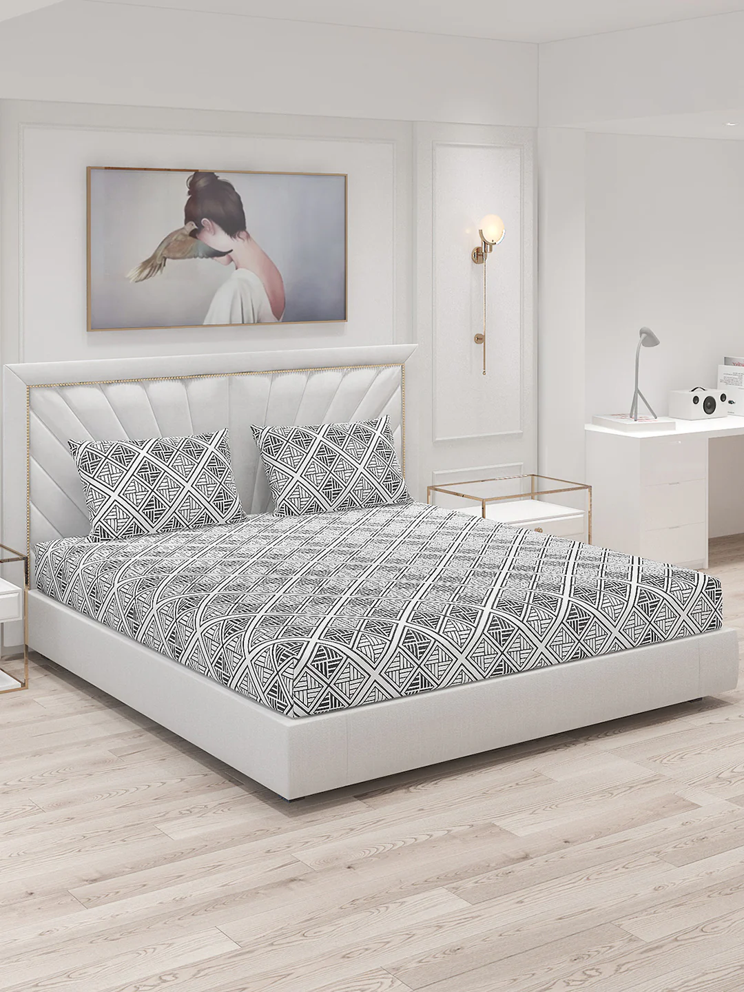 130 GSM Polyester Double Bed Bedsheet with 2 Pillow Covers - Image 2