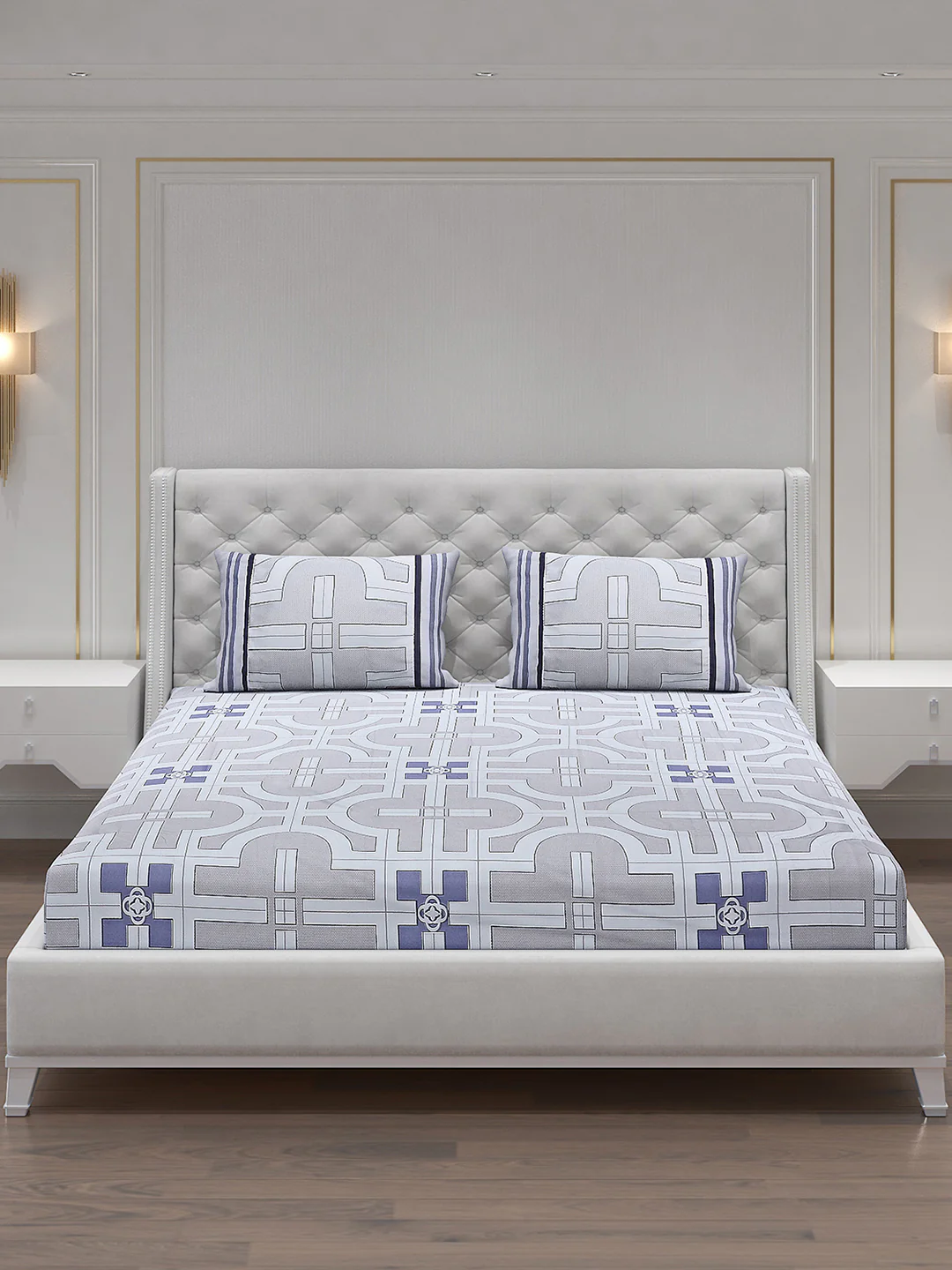 130 GSM Polyester Double Bed Bedsheet with 2 Pillow Covers - Image 3