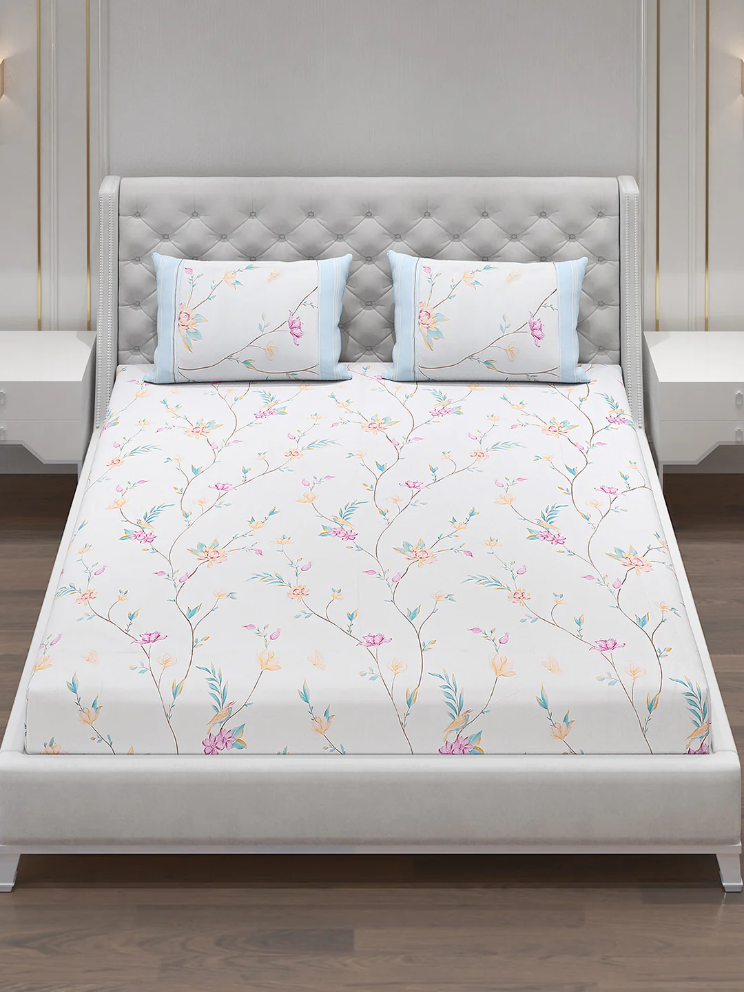 130 GSM Polyester Double Bed Bedsheet with 2 Pillow Covers - Image 2