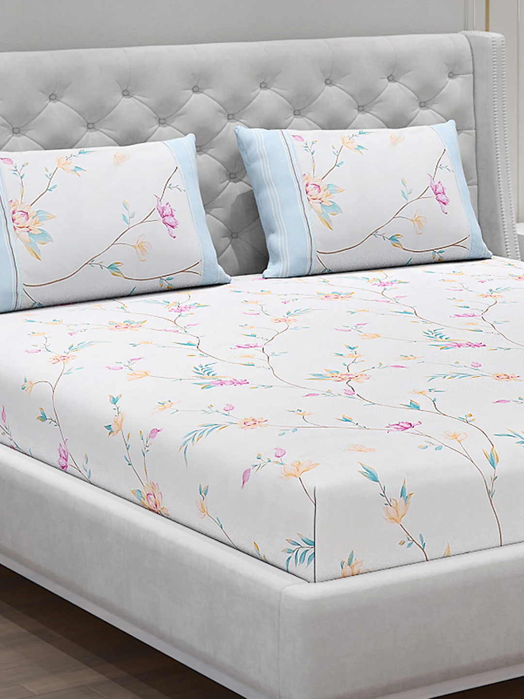 130 GSM Polyester Double Bed Bedsheet with 2 Pillow Covers - Image 5