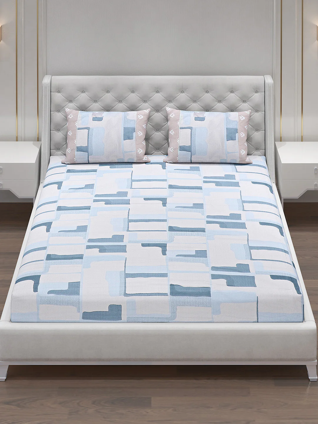 130 GSM Polyester Double Bed Bedsheet with 2 Pillow Covers - Image 2