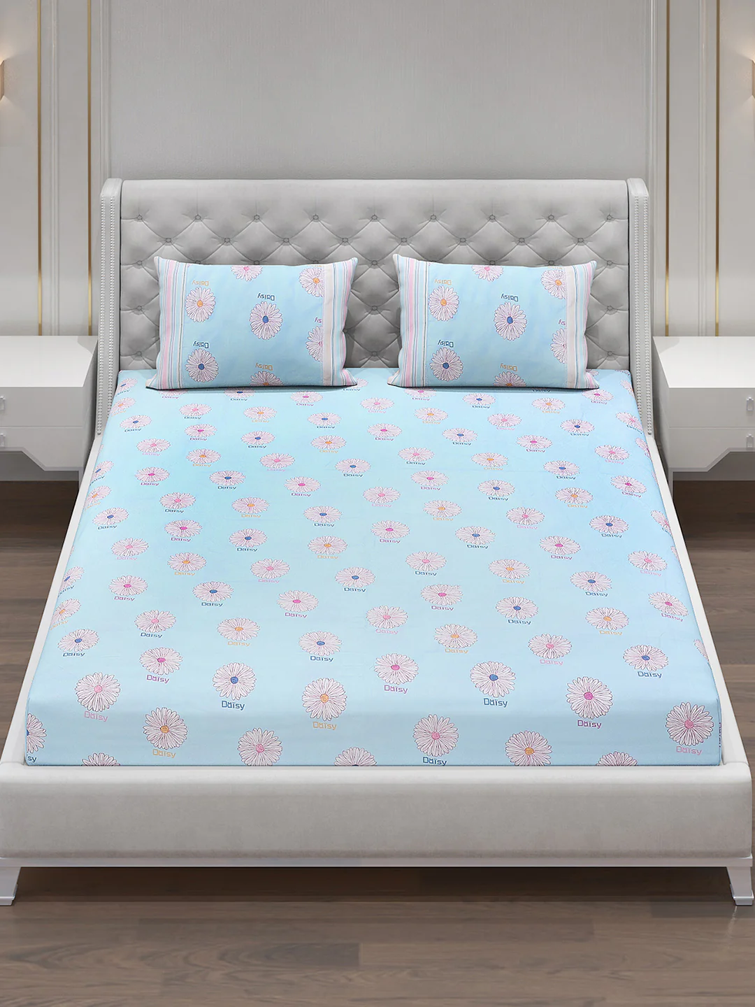 130 GSM Polyester Double Bed Bedsheet with 2 Pillow Covers - Image 2