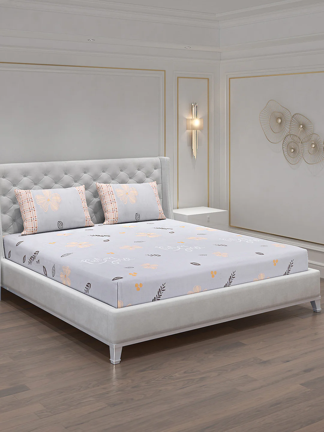 130 GSM Polyester Double Bed Bedsheet with 2 Pillow Covers - Image 2
