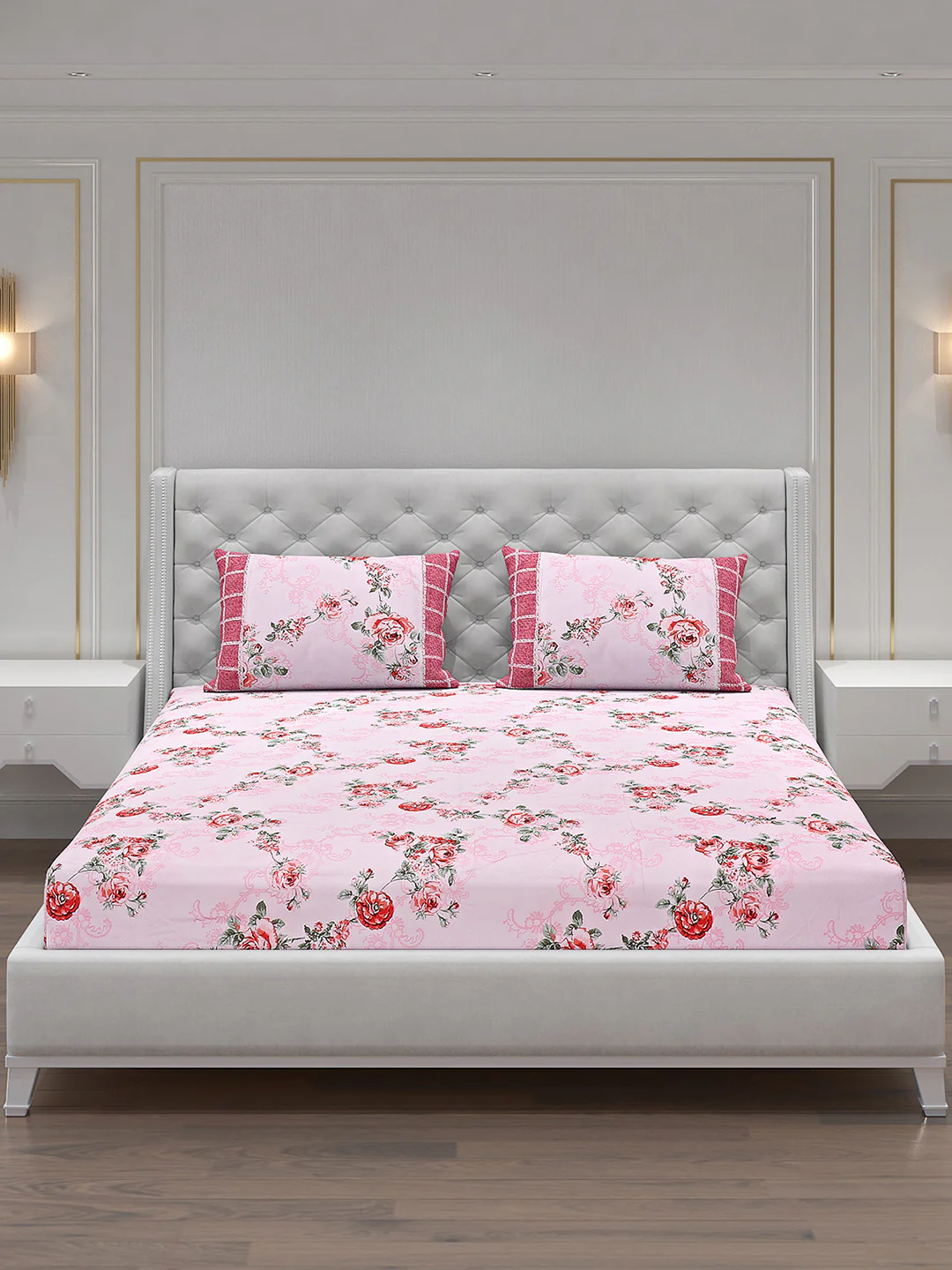 130 GSM Polyester Double Bed Bedsheet with 2 Pillow Covers - Image 3