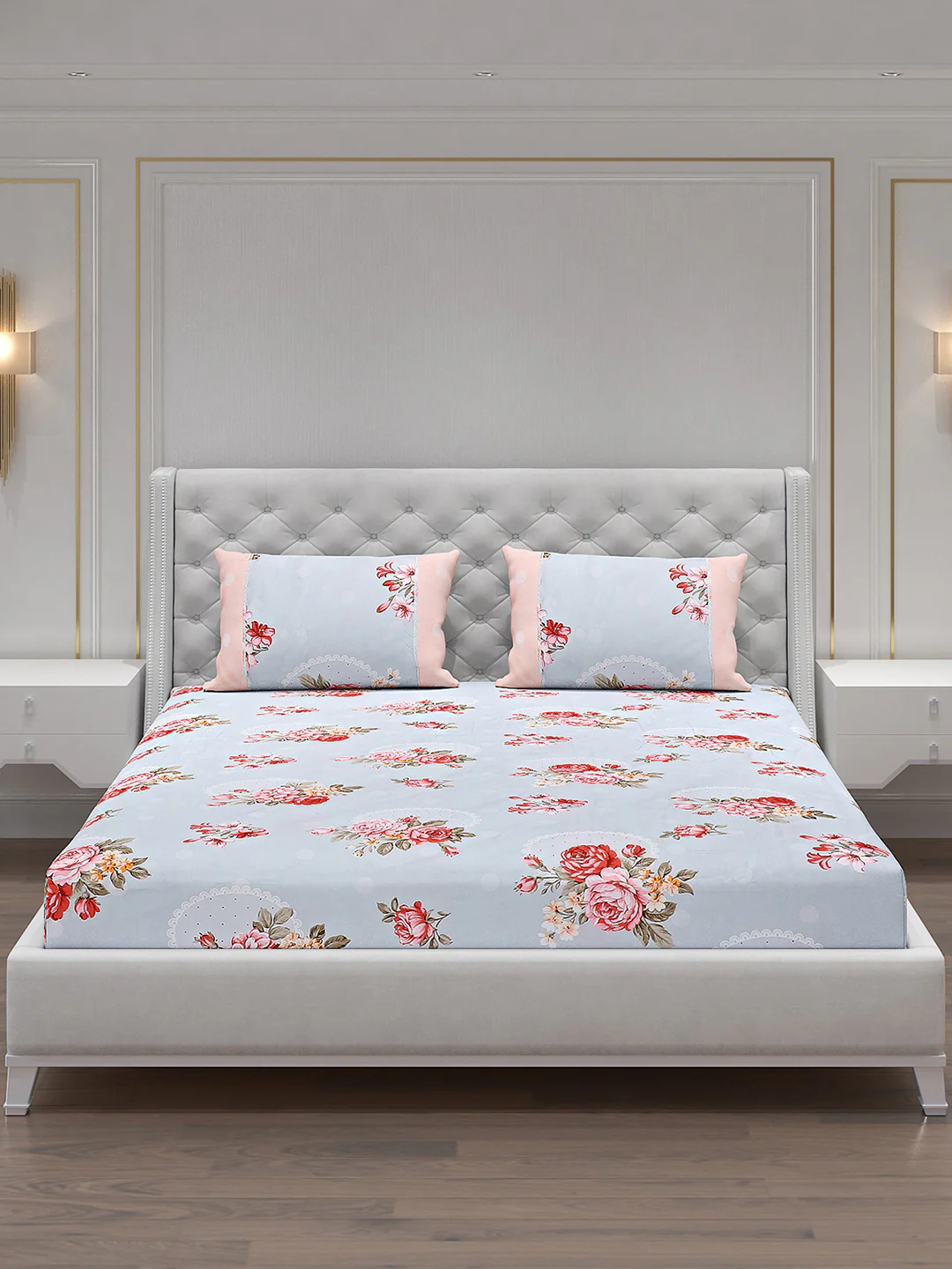 130 GSM Polyester Double Bed Bedsheet with 2 Pillow Covers - Image 3