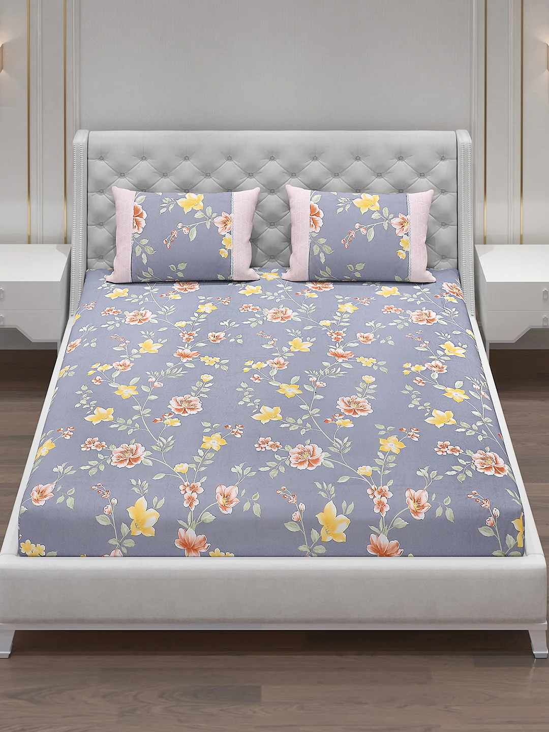 130 GSM Polyester Double Bed Bedsheet with 2 Pillow Covers - Image 2