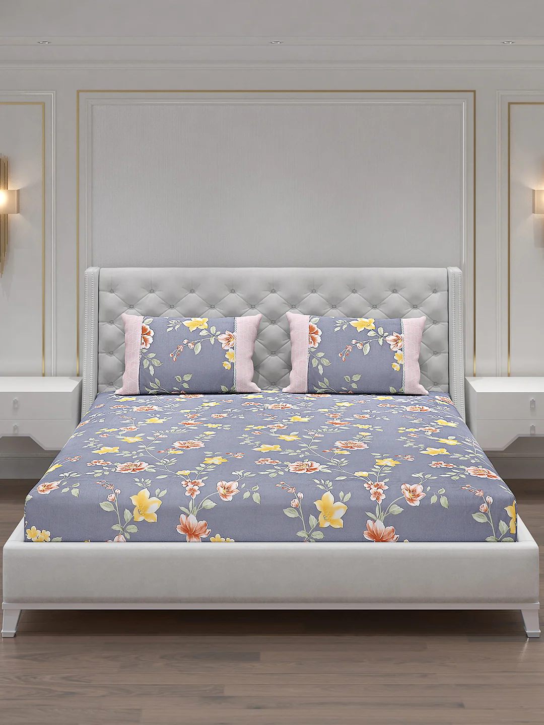 130 GSM Polyester Double Bed Bedsheet with 2 Pillow Covers - Image 3