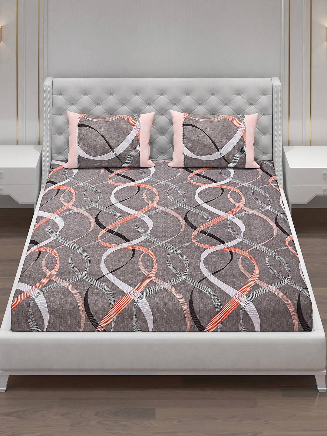 130 GSM Polyester Double Bed Bedsheet with 2 Pillow Covers - Image 2